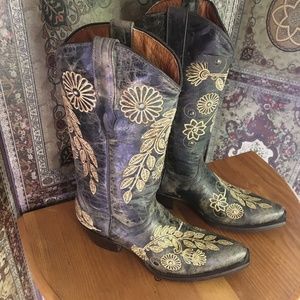 SOTO Cowgirl Embroidered boots, brown gray leather, 8.5 US